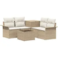 vidaXL Bankstel 6 st 4-zits Beige en Crème Wit Poly Rattan en Staal