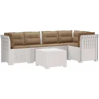 vidaXL - 5-Zits - Tuinbank - met - Kussens - Rattanlook - PP - Wit