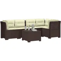 vidaXL 5-Zits Tuinbank met Kussens Rattanlook PP Bruin