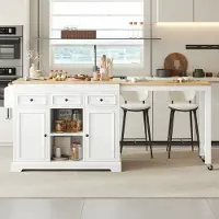 MODFU - Keukeneiland Op Wielen - Uitschuifbaar - Lades - Keuken - MDF - Wit/Naturel