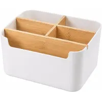 OEM - Bureau Organizer met 5 Vakken - ABS Opbergbox met Houten Verdelers - Wit - Kantoor, Badkamer en Woonkamer