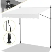 OEM Terrasbescherming - Zonwering zonder boren voor terras en balkon – Verstelbare balkonmarkiezen met handbediening, 200 cm, wit