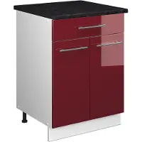 Vicco Onderkast voor spoelbak/kookplaat Fame-Line, Bordeauxrode hoogglans/Wit, 60 cm met lade, WB Antraciet