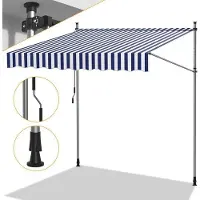 OEM Terrassemarkiezen - Zonwering zonder boren voor terras en balkon – Verstelbare balkonmarkiezen met handkurbel, 200 cm, blauw-wit