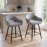 Sonstiges Barstoelen, set van 2, 360° draaibaar, fluweel, met rugleuning, metalen poten, bekleed, grijs
