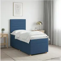 vidaXL Boxspringbed met matras en hoofdeinde, blauw, 100 x 200 cm, stof