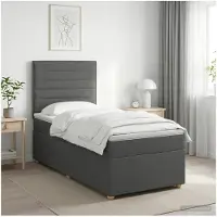 vidaXL Boxspringbed met matras, donkergrijs, 90 x 190 cm, gestoffeerd