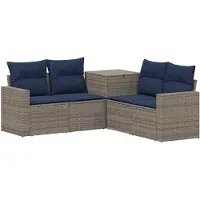 vidaXL Set van 5 tuinmeubels, grijs en marineblauw, van polyrotan en staal