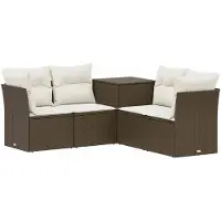 vidaXL Bankstel 5 st Bruin en Crème Wit Poly Rattan en Staal
