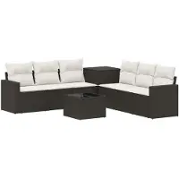 vidaXL Bankstel 8 st Zwart en Crème Wit Poly Rattan en Staal