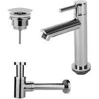 FortiFura Calvi Fonteinkraanset - staande fonteinkraan - laag - always open plug - design sifon - chroom SW696234/SW696209/SW696219
