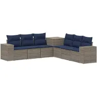 vidaXL Bankstel 7 st Grijs en Marineblauw Poly Rattan en Staal