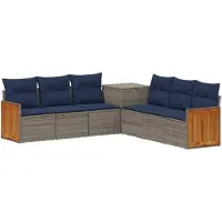 vidaXL Bankstel 7 st Grijs en Marineblauw Poly Rattan en Staal