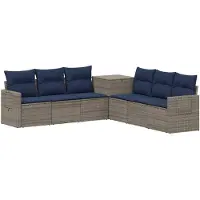 vidaXL Bankstel 7 st Grijs en Marineblauw Poly Rattan en Staal