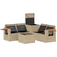 vidaXL Bankstel 6 st Beige en Crème Wit Poly Rattan en Staal