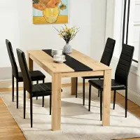 Sonstiges Eettafelset: 1 tafel, 4 stoelen, rechthoekig, MDF, kunstleer, bruin/zwart, 110x70 cm