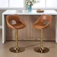 Sonstiges Barstoelen, set van 2, draaibaar, in hoogte verstelbaar met rugleuning, kunstleer (PU), lichtbruin