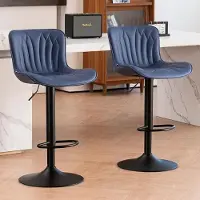 Sonstiges Barstoelen, set van 2, draaibaar, in hoogte verstelbaar, kunstleer, marineblauw