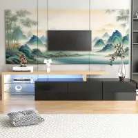 Sonstiges Lage salontafel van 200 cm met LED-verlichting, TV-meubel zwart met houtlook, afmetingen 197,5 x 39 x 42 cm