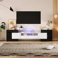 Sonstiges TV-kast 200 cm met glazen bovenkant en LED-verlichting, wit/zwart
