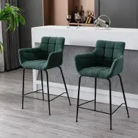 Sonstiges Barstoelen, set van 2, groen, met fluweelachtige bekleding, metalen poten, gebogen rugleuning