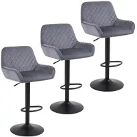 Sonstiges Barstoelen, set van 3, in hoogte verstelbaar, draaibaar, bekleding van fluweel, met rugleuning en armleuningen, grijs