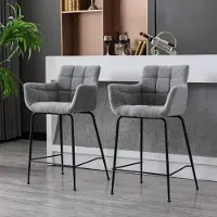 Sonstiges Barstoelen, set van 2, grijs, met fluweelzachte zitting en metalen poten