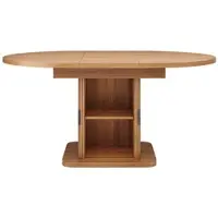 OKWISH Eettafel - Uitschuifbaar Ovaal Tafelblad Met Opbergruimte - 110-149,8 x 110 x 75 cm - Schuifdeuren - MDF Metaal Houtkleur