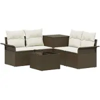 vidaXL - Bankstel - 6 - st - 4-zits - Bruin - en - Crème - Wit - Poly - Rattan - en - Staal