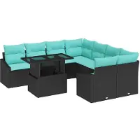 vidaXL Tuinbank Set 9 st Zwart en Blauw poly rattan