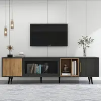 Sonstiges TV-kast, donker hout met een draaideur en grijze houtnerf, afmetingen 200x40x55,5 cm. Kleur: grijs
