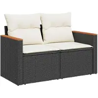vidaXL Bankstel 6 st Zwart en Crème Wit Poly Rattan en Staal
