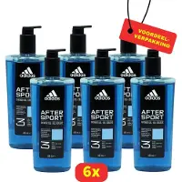 Adidas After Sport 3-in-1 Douchegel met Pomp – Lichaam, Gezicht & Haar – 6x 600 ml - Voordeelverpakking