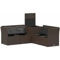 vidaXL Bankstel 5 st Bruin en Rood Poly Rattan en Staal