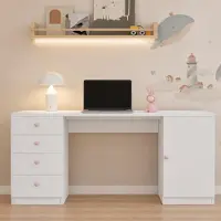 Merax Bureau met 4 lades en een opbergruimte, kinderbureau, computerbureau, werkplek, make-up tafel, kantoorbureau, 155x45x74 cm, wit