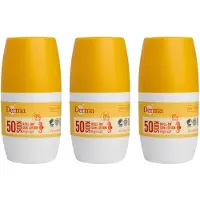 Derma Sun Kids - Zonnebrand Roll-on SPF50 - 3 x 50 ml - Hoge UVA en UVB Bescherming - Waterbestendig - Parfumvrij - Met Aloe Vera en Vitamine E - AllergyCertified