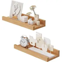 Famanu – Set van 2 zwevende planken voor wandmontage, 29,8 cm houten wandplanken met lip, geschikt voor slaapkamer, woonkamer, badkamer en keuken, naturel