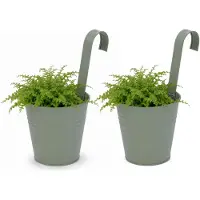 Pro Garden Progarden Bloempotje met haak - 2x - plantenbak zink met ophanghaak - groen - 20 x 13 x 26 cm - ophangbaar - Balkon/schutting plantenpot