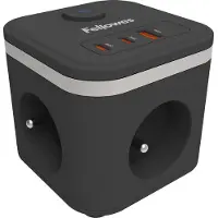 Fellowes contactdoos Power Cube, 3 stopcontacten + 1 x USB-A + 2 x USB-C, zwart, voor België