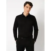 Desoto Casual Slim Fit Jersey overhemd zwart, Effen