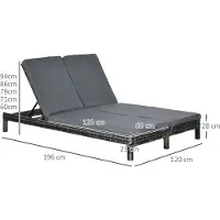 HAUSS SPOLE Ligbed - Dubbel Ligbed Voor 2 Personen - 5-Voudig Verstelbare Rugleuningen - Voor Tuin En Terras - PE-Rattan En Metaal - Grijs
