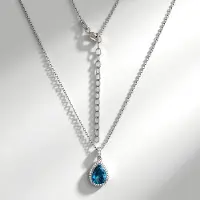 Cavill - Zilveren Halsketting - 925 Sterling Zilver - Londen Blauwe Topaas 1,72 ct - Verstelbare Ketting - Elegante Druppelvormige Topaas Sieraden