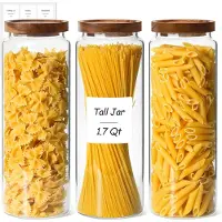 Famanu – Glazen voorraadpotten met acaciadeksel, set van 3, 1,65 L, ideaal voor het bewaren van voedsel en kruiden