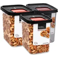 Excellent houseware Voedselcontainer strooibus - 3x - transparant/zwart - 1600 ml - kunststof - 16 x 11 x 14 cm