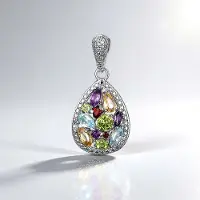 Cavill - Hanger 925 Sterling Zilver Gerhodineerd - Citrien 1,14 ct met Amethist, Granaat, Topaas & Peridot - Kleurige Edelstenen Sieraden