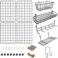 Famanu – Wandrek set van 4 stuks met accessoires, inclusief manden, briefsorteerder, rekje en hakenrek, industrieel fotorek en memobord voor verschillende ruimtes