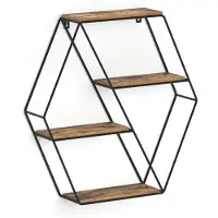 Famanu – Wandrek in antiek hout, hoekvorm, 51 x 52 cm, voor decoratie en opslag