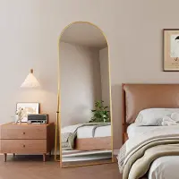 Famanu – Gebogen complete spiegel, 162 x 53 cm, minimalistisch, grote vloerspiegel op voet voor slaapkamer en woonkamer