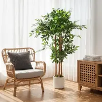 HAUSS SPOLE Kunstplant Banyanboom 120 Cm Met Verstelbare Bladeren Houten Stam Wit Pot Groen Voor Binnen Woonkamer Slaapkamer En Kantoor