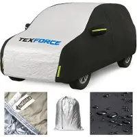 TexCorp Autohoes Buiten Waterdicht met Hagelbescherming – Autozeil Hatchback 430x180x120 cm – Ademende Autodeken met Rits, Reflectoren en Spanbanden – Incl. Opbergtas